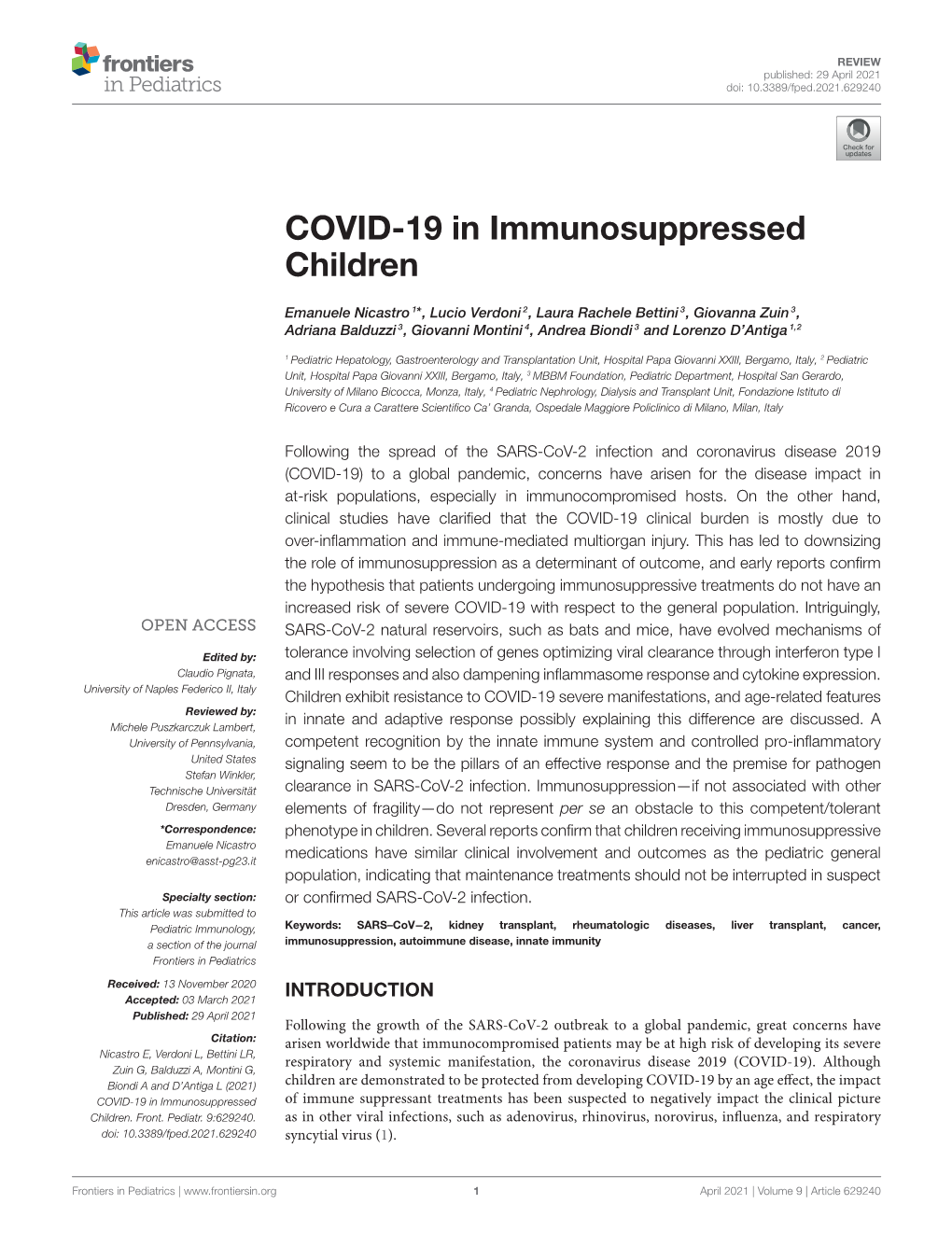 COVID-19 in Immunosuppressed Children