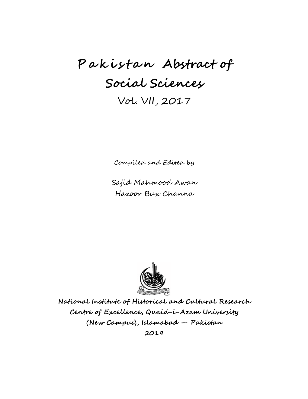 Pakistan Abstract of Social Science Vol