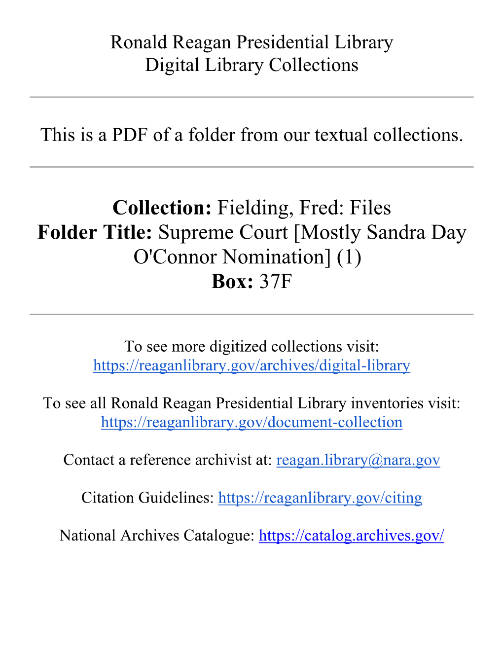 Supreme Court [Mostly Sandra Day O'connor Nomination] (1) Box: 37F