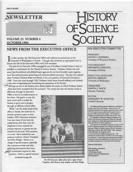 October 1994 Society News from the Executive Office