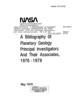 Planetary Geology Principal Investigators 1976-1978