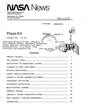 Press Kit Pr°I§£L LANDSAT D RELEASE NO: 82-100