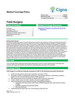 Fetal Surgery Table of Contents Related Coverage Resources