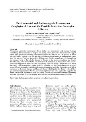 Environmental and Anthropogenic Pressures on Geophytes of Iran and the Possible Protection Strategies: a Review