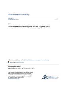 Journal of Mormon History Vol. 37, No. 2, Spring 2011