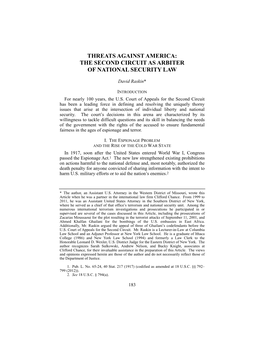 The Second Circuit As Arbiter of National Security Law