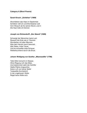 Category a (Short Poems) Sarah Kirsch: „Schlehen“ (1969
