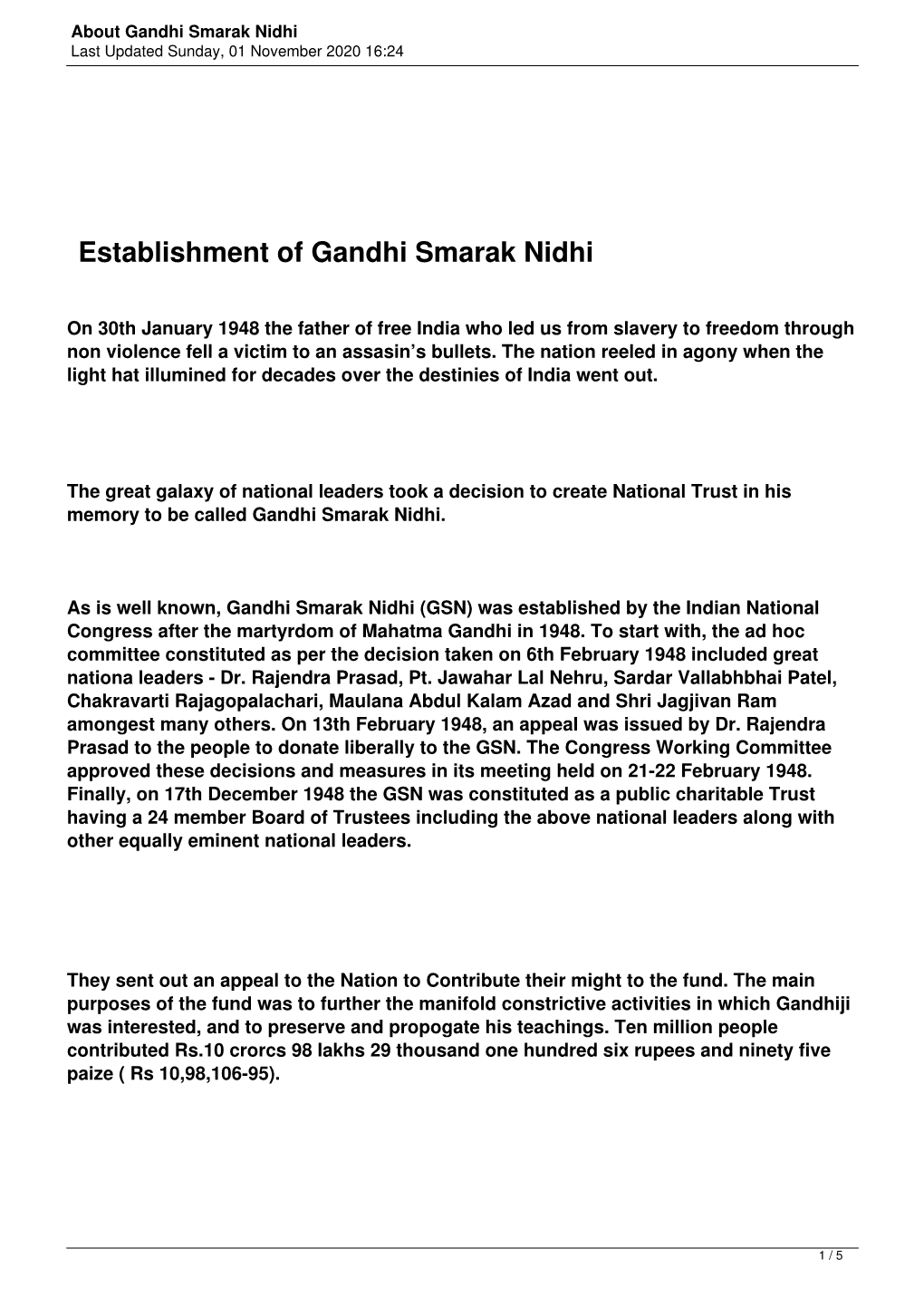 About Gandhi Smarak Nidhi Last Updated Sunday, 01 November 2020 16:24