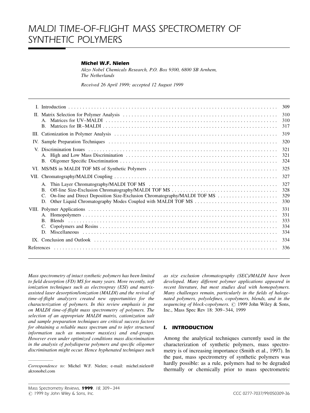 Maldi Time-Of-Flight Mass Spectrometry of Synthetic Polymers