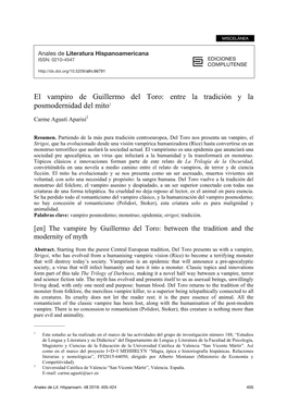 El Vampiro De Guillermo Del Toro: Entre La Tradición Y La Posmodernidad Del Mito1