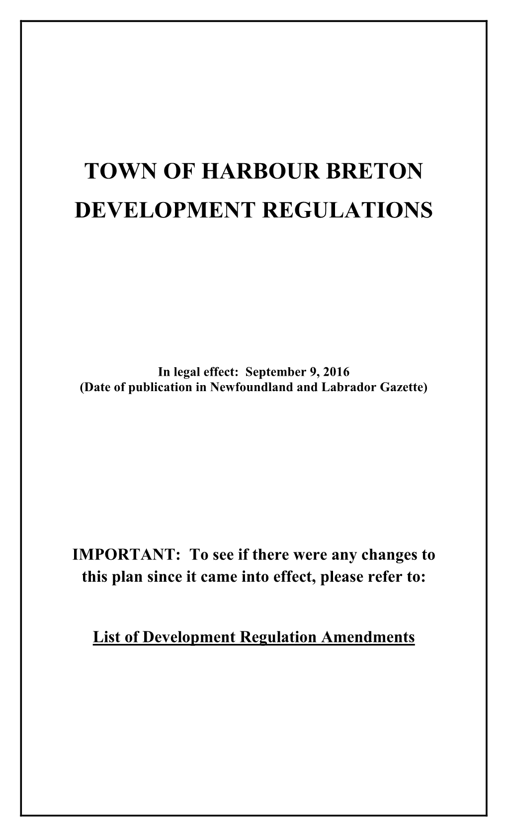 Town of Harbour Breton Development Regulations