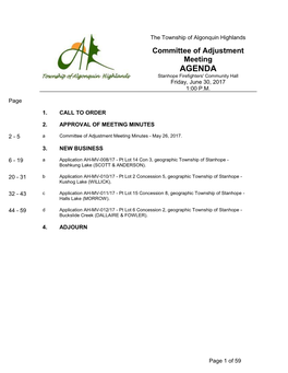 Algonquin Highlands Committee of Adjustment, the Approval Authority in These Matters