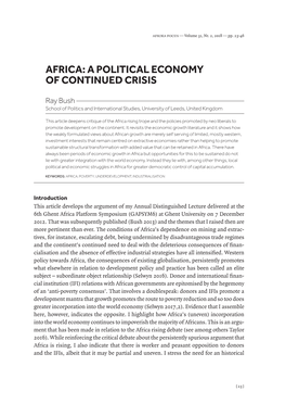 Africa: a Political Economy of Continued Crisis