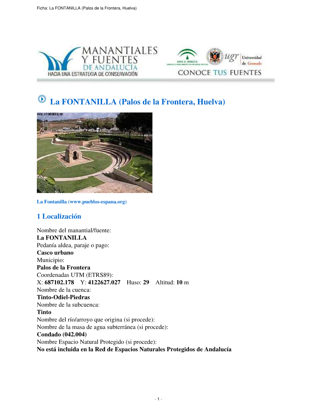 Ficha: La FONTANILLA (Palos De La Frontera, Huelva)