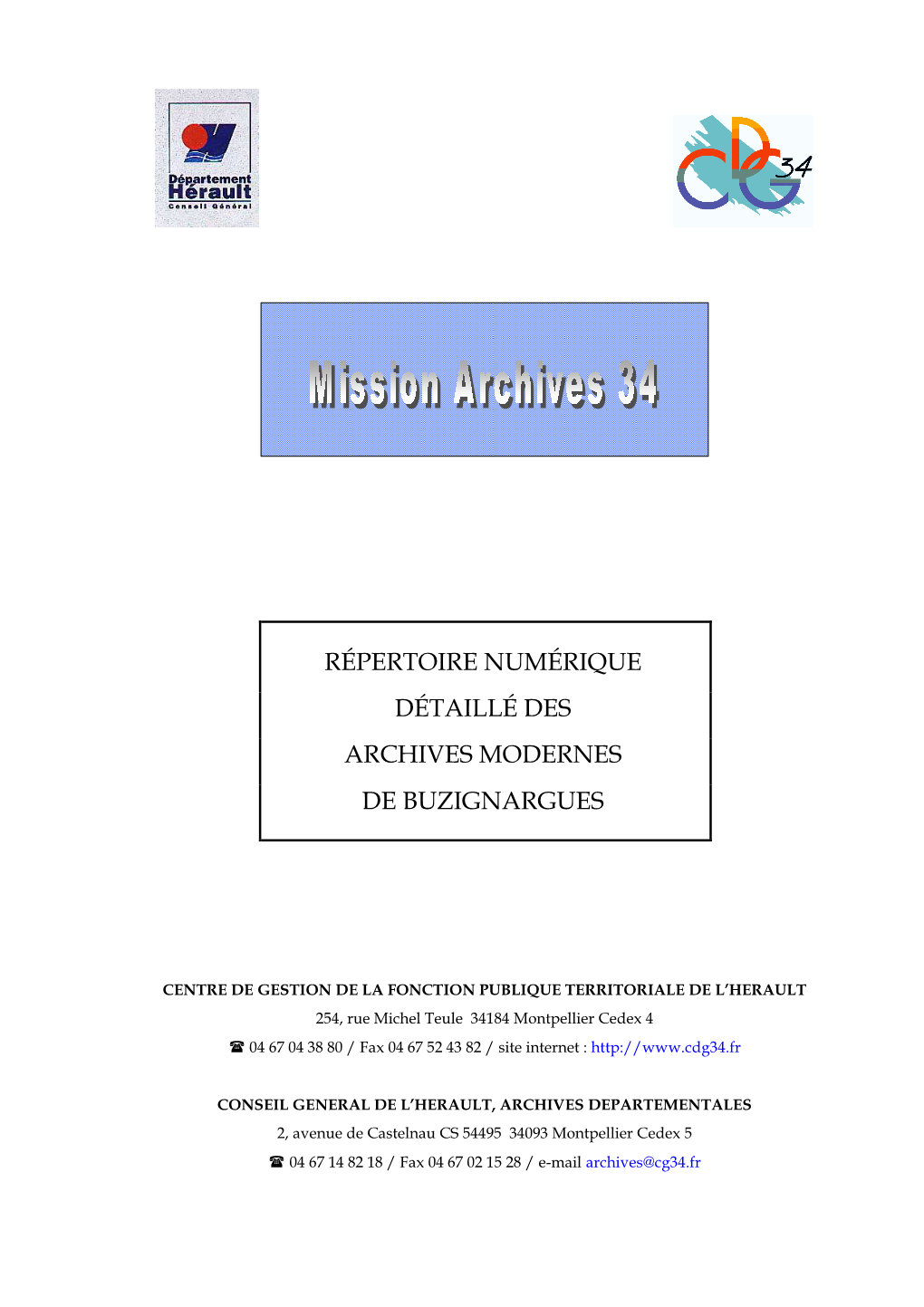 Répertoire Numérique Détaillé Des Archives Modernes De Buzignargues