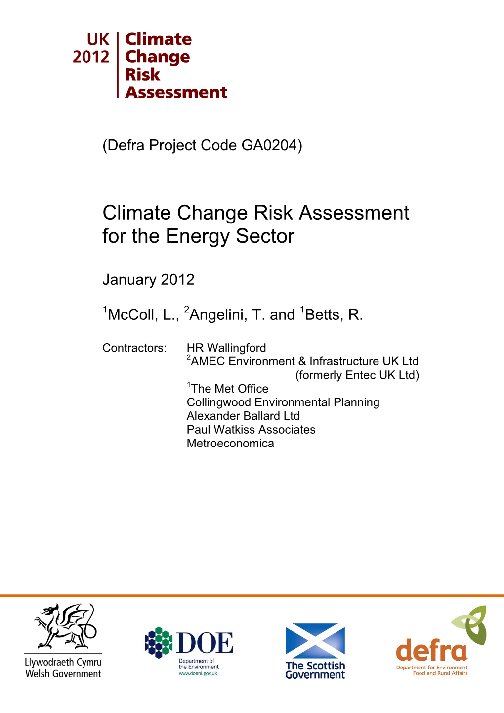 Climate Change Risk Assessment for the Energy Sector