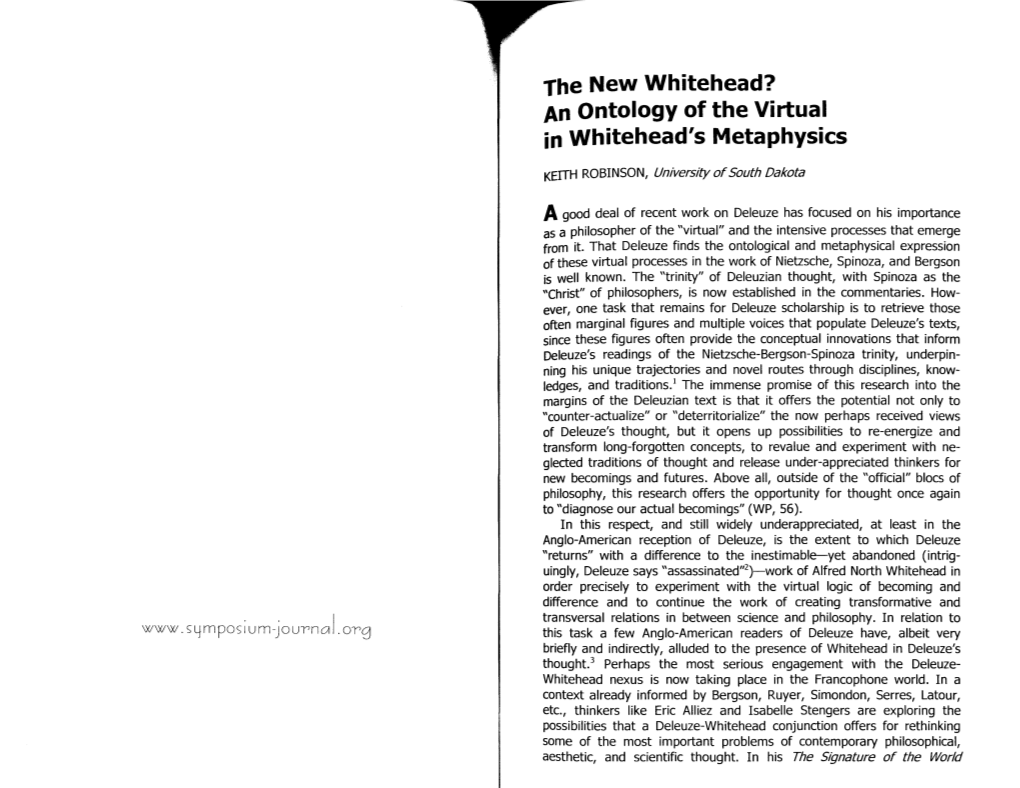 An Ontology of the Virtual in Whitehead's Metaphysics