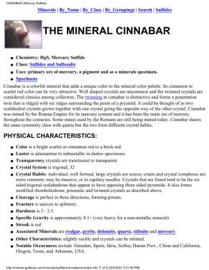 CINNABAR (Mercury Sulfide) Minerals | by Name | by Class | by Groupings | Search | Sulfides