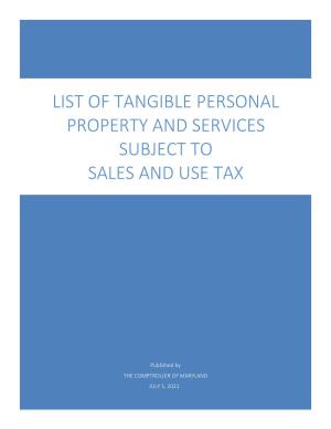 Sales and Use Tax List of Tangible Personal Property and Services