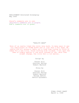 REALITYWARP Annotated Screenplay May 2000