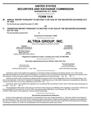 ALTRIA GROUP, INC. (Exact Name of Registrant As Specified in Its Charter)
