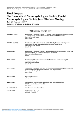 Final Program, the International Neuropsychological Society