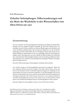 Zirkuläre Verknüpfungen. Völkerwanderungen Und Das Motiv Der Wiederkehr in Den Wissenschaften Vom Alten Orient Um ��