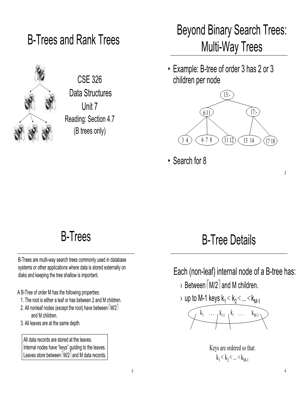 B-Trees and Rank Trees Beyond Binary Search Trees