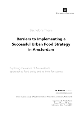 Barriers to Implementing a Successful Urban Food Strategy in Amsterdam
