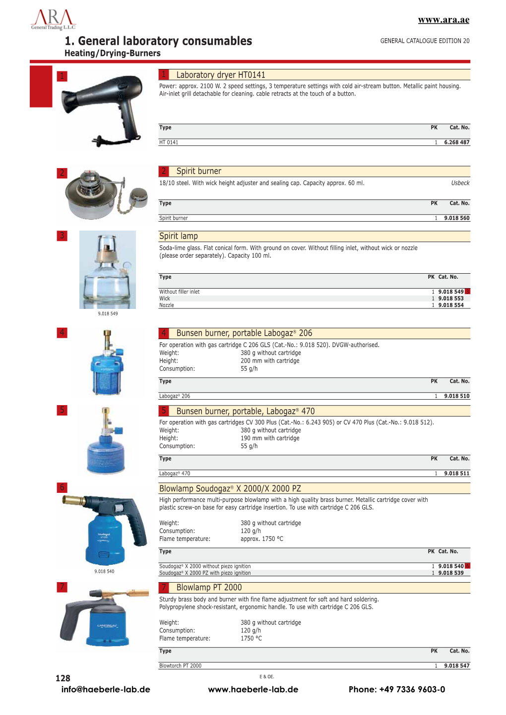 1. General Laboratory Consumables GENERAL CATALOGUE EDITION 20 Heating/Drying-Burners