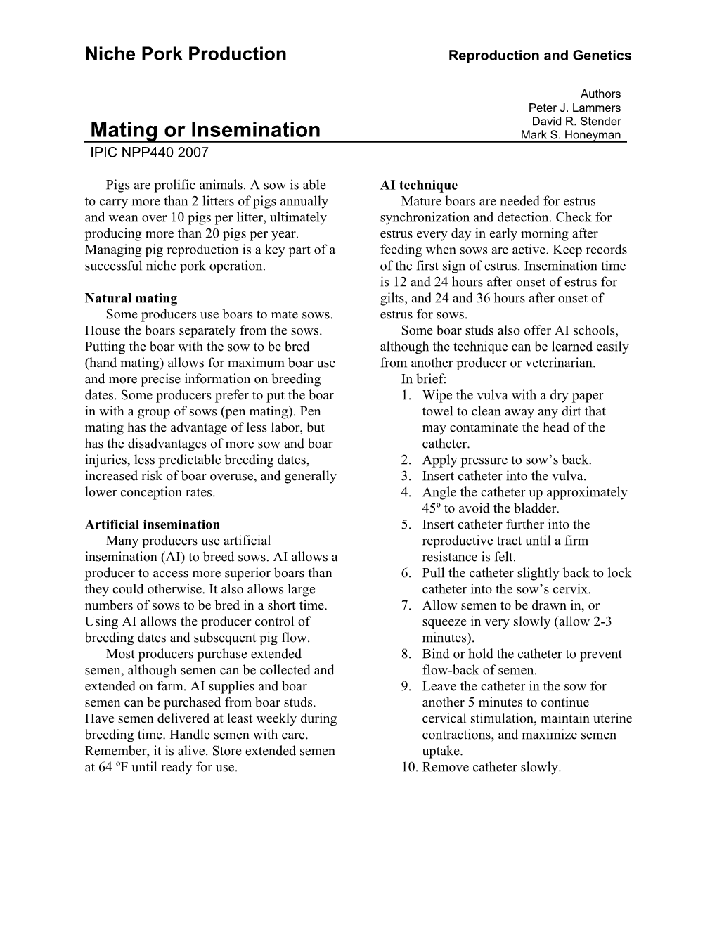 Mating Or Insemination Mark S