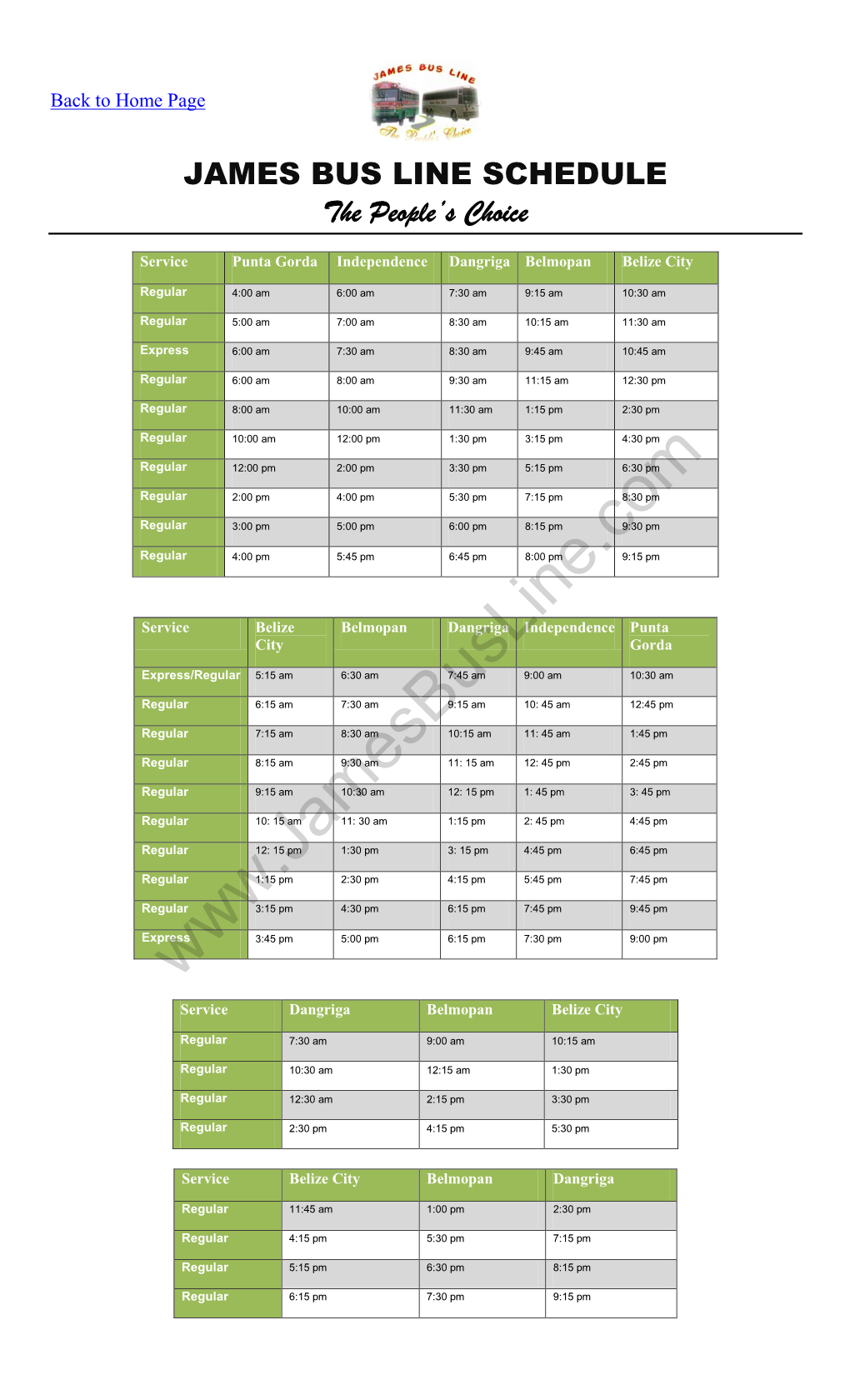 James Bus Line Schedule-Route