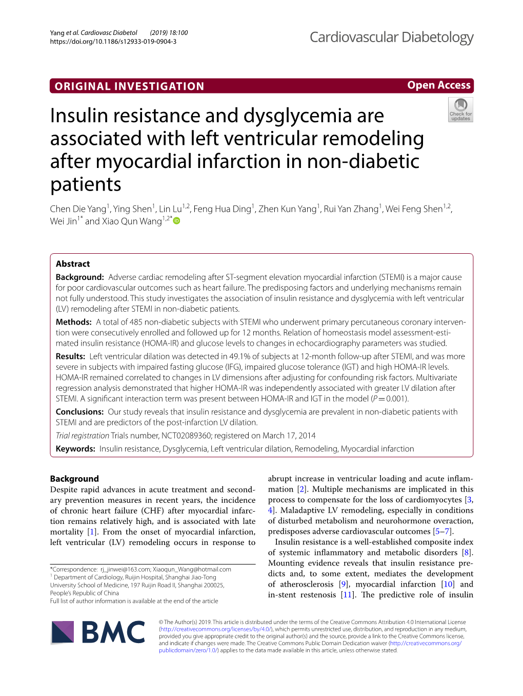 Insulin Resistance and Dysglycemia Are Associated with Left Ventricular