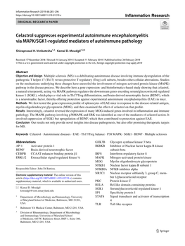 Celastrol Suppresses Experimental Autoimmune Encephalomyelitis Via MAPK/SGK1-Regulated Mediators of Autoimmune Pathology