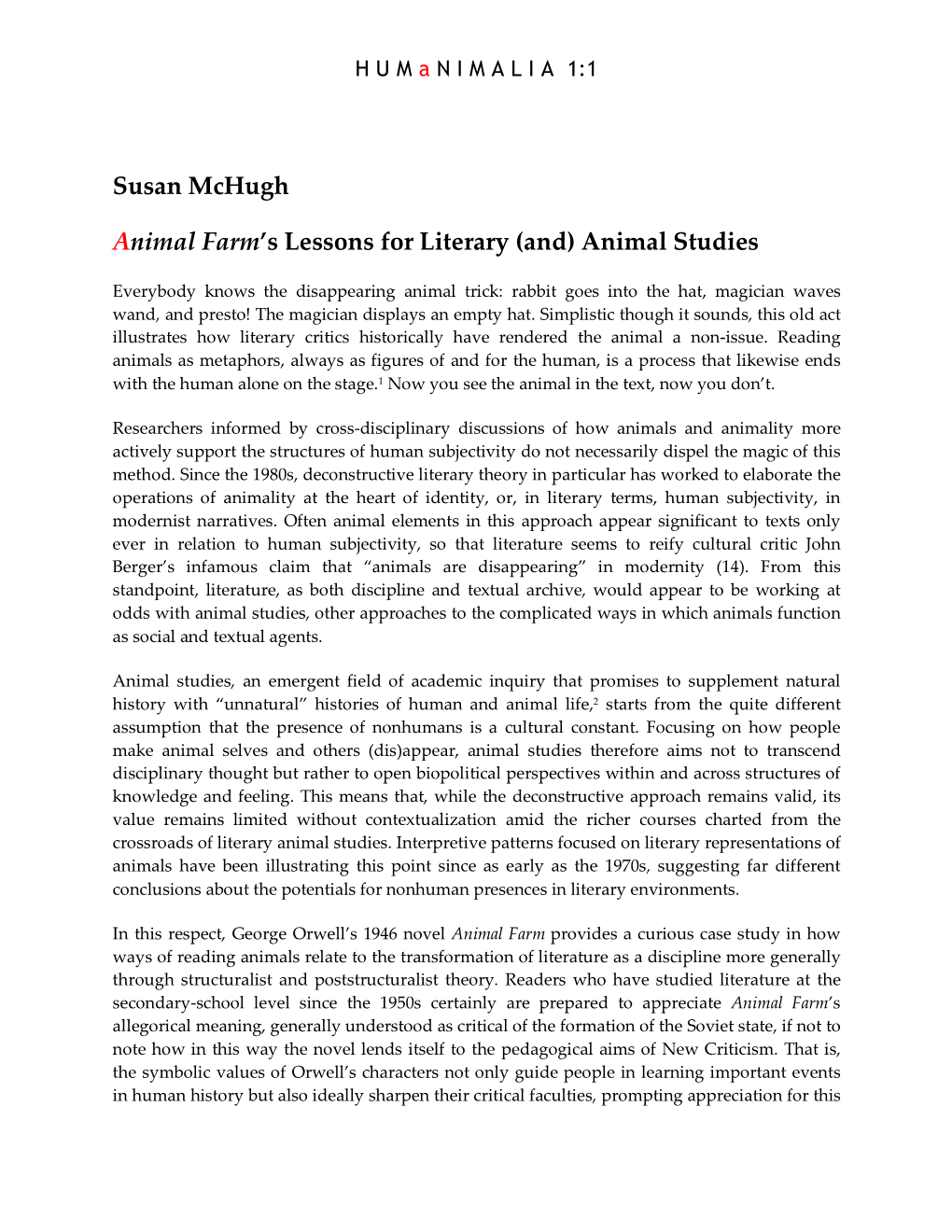 Susan Mchugh Animal Farm's Lessons for Literary