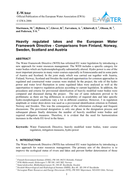 Heavily Regulated Lakes and the European Water Framework Directive - Comparisons from Finland, Norway, Sweden, Scotland and Austria