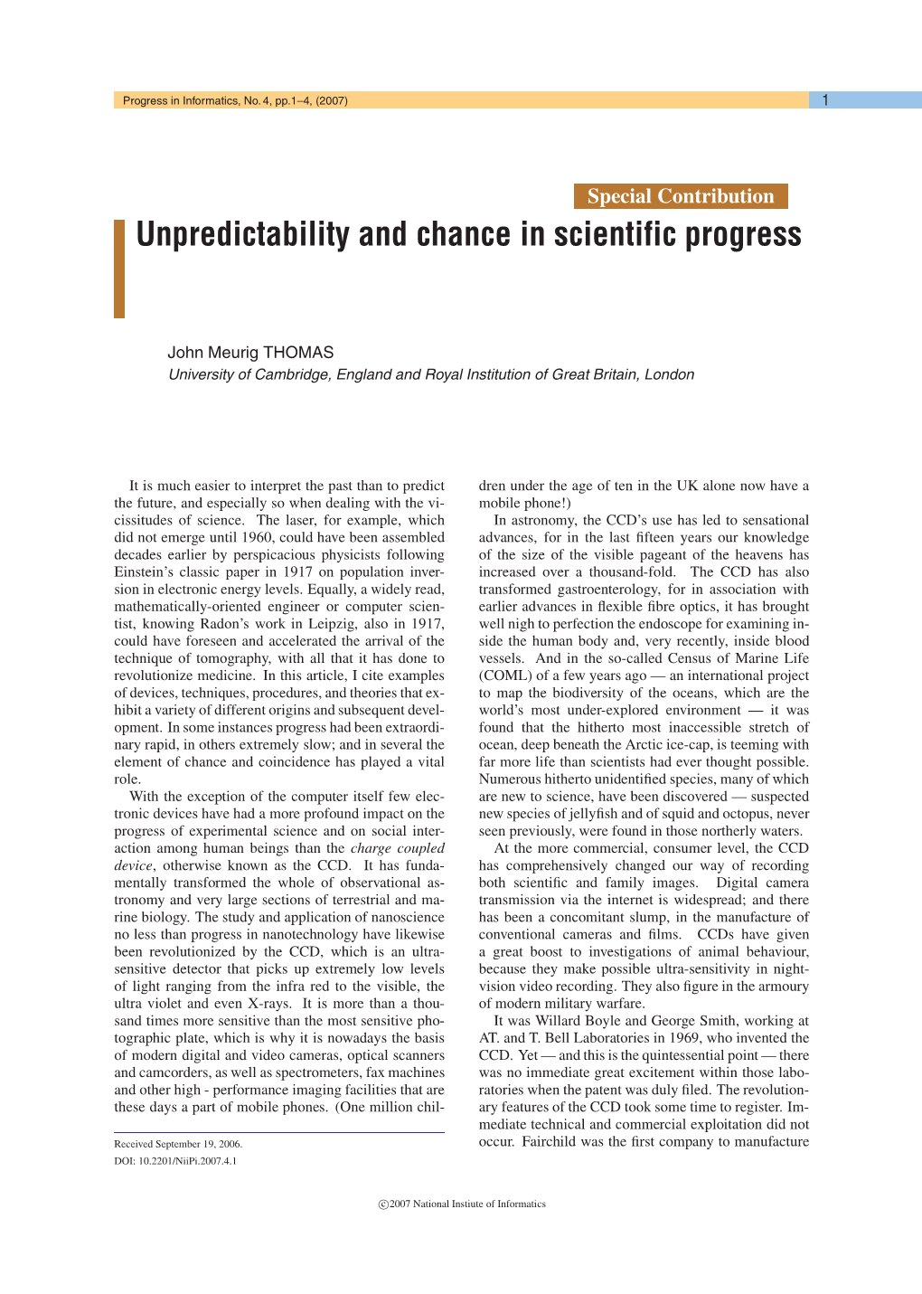 Unpredictability and Chance in Scientific Progress