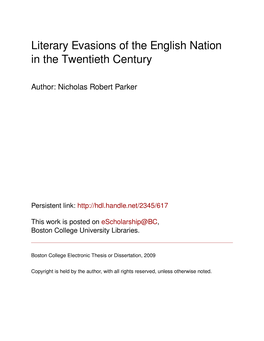 Literary Evasions of the English Nation in the Twentieth Century