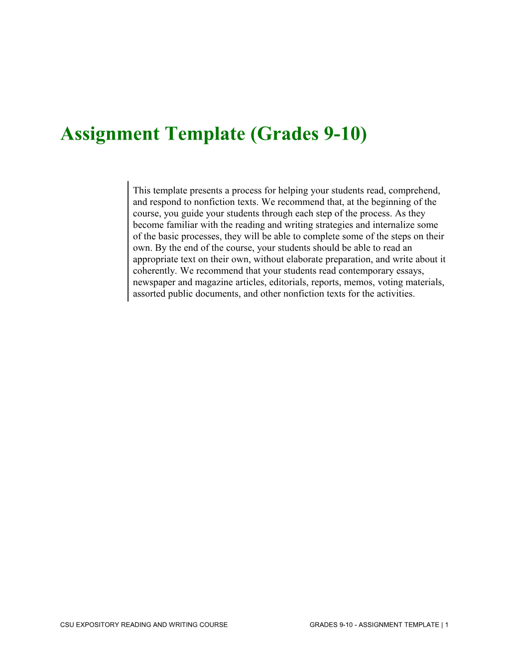 Assignment Template (Grades 9-10)