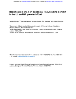 Identification of a Non-Canonical RNA Binding Domain in the U2 Snrnp Protein SF3A1
