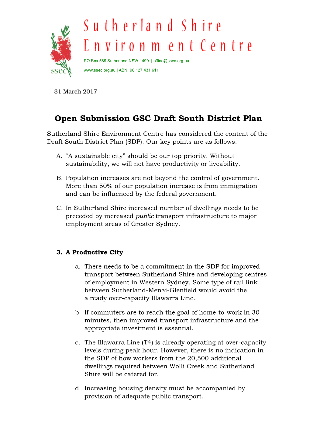 Submission GSC Draft South District Plan