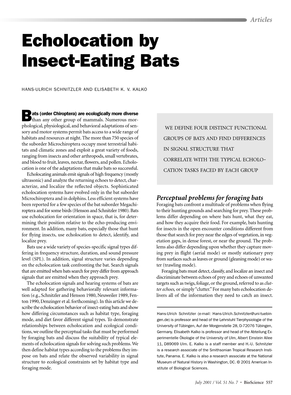 Echolocation by Insect-Eating Bats
