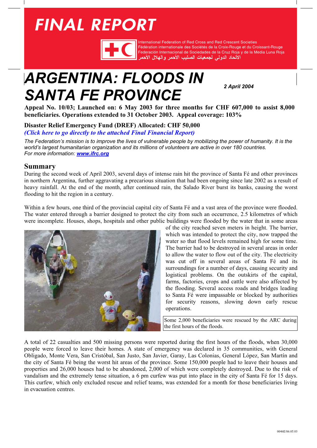 Argentina: Floods in Santa Fe Province