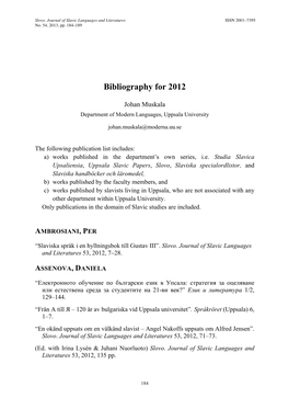 Bibliography for 2012