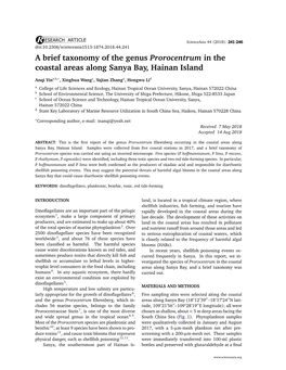 A Brief Taxonomy of the Genus Prorocentrum in the Coastal Areas Along Sanya Bay, Hainan Island