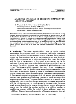 A Logical Calculus of the Ideas Immanent in Nervous Activity*