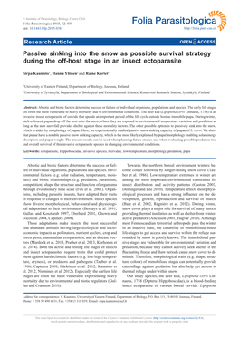 Passive Sinking Into the Snow As Possible Survival Strategy During the Off-Host Stage in an Insect Ectoparasite