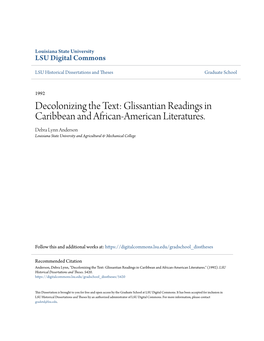 Decolonizing the Text: Glissantian Readings in Caribbean and African-American Literatures
