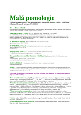Malá Pomologie Základní Seznam Ovocných Dřevin Doporučených Pro Zahrady Regionu Podluží - Jižní Moravy Sebastian Moenus & Arbōrator 856/8/00128