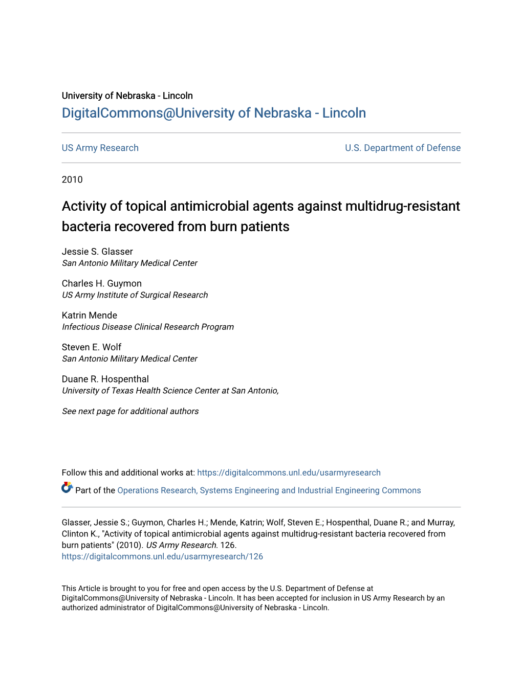 Activity of Topical Antimicrobial Agents Against Multidrug-Resistant Bacteria Recovered from Burn Patients